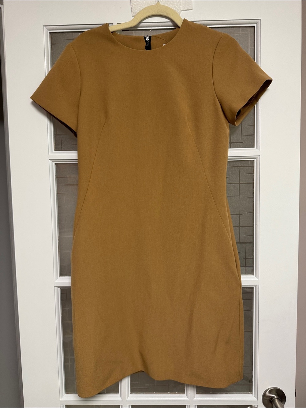 Tailored Short-Sleeve Mini Dress in Camel